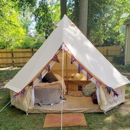 Latourreg Outdoor Glamping Waterproof Cotton Canvas 13.1ft(4M) Bell Tent with Side-Wall Stove Jack Glamping Yurt Tent with Mesh Screen Door and Windows