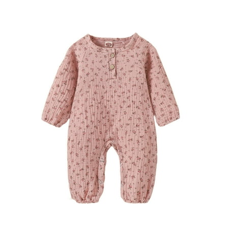 

DuAnyozu Baby Girls Casual Romper Floral Printed Pattern Round Collar Long Sleeve One-piece