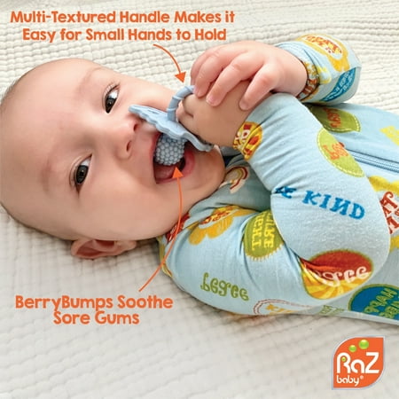 RaZbaby RaZberry Teether Tpy (2 Pack) - Soft Silicone, BPA Free, Easy-to-Hold - Red/Blue / For Baby 3m+