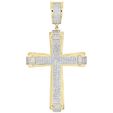 10K Yellow Gold Real Diamond Men's Concave Cross Pendant Religious Charm 0.78 CT