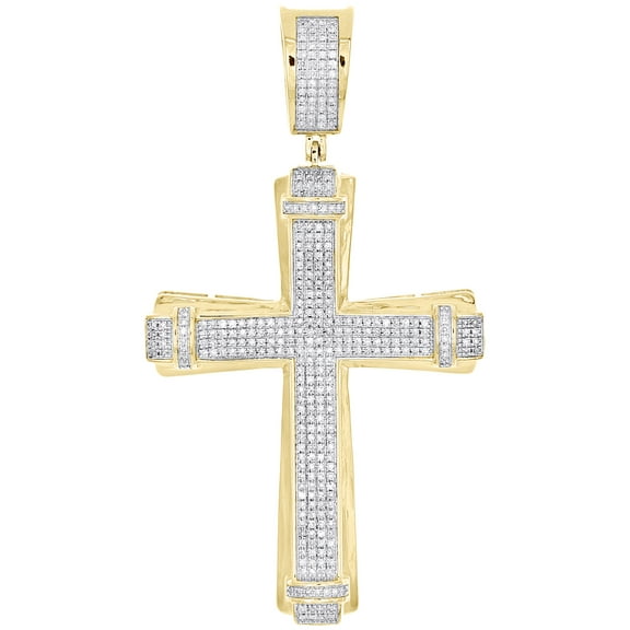 10K Yellow Gold Real Diamond Men's Concave Cross Pendant Religious Charm 0.78 CT