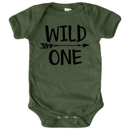 

Wild One Boys 1st Birthday Bodysuit for Baby Boys First Birthday Outfit Black on Military Green Bodysuit 24 Months