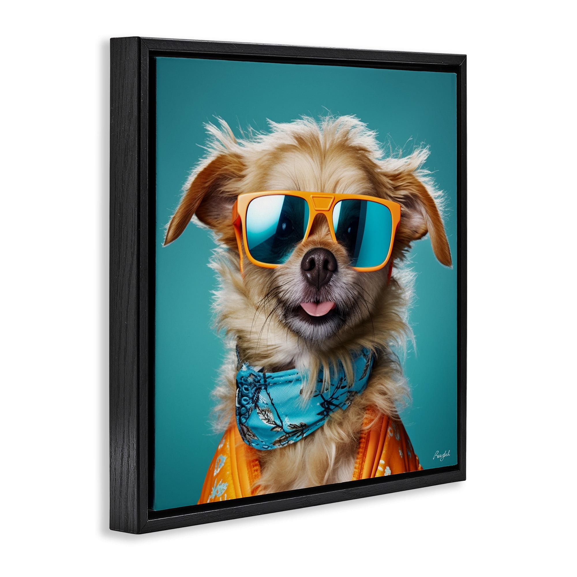 Stupell Industries Hipster Dog Portrait Animals & Insects Painting Black Floater Framed Canvas Art Print Wall Art, 18 x 18