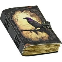 Foja Handicraft Leather Journal Gothic Notebook The Raven Grimoire Print - Vintage Handamde Journal Book of Shadows Witchcrafts Journal Gifts for Men 7x5 inch