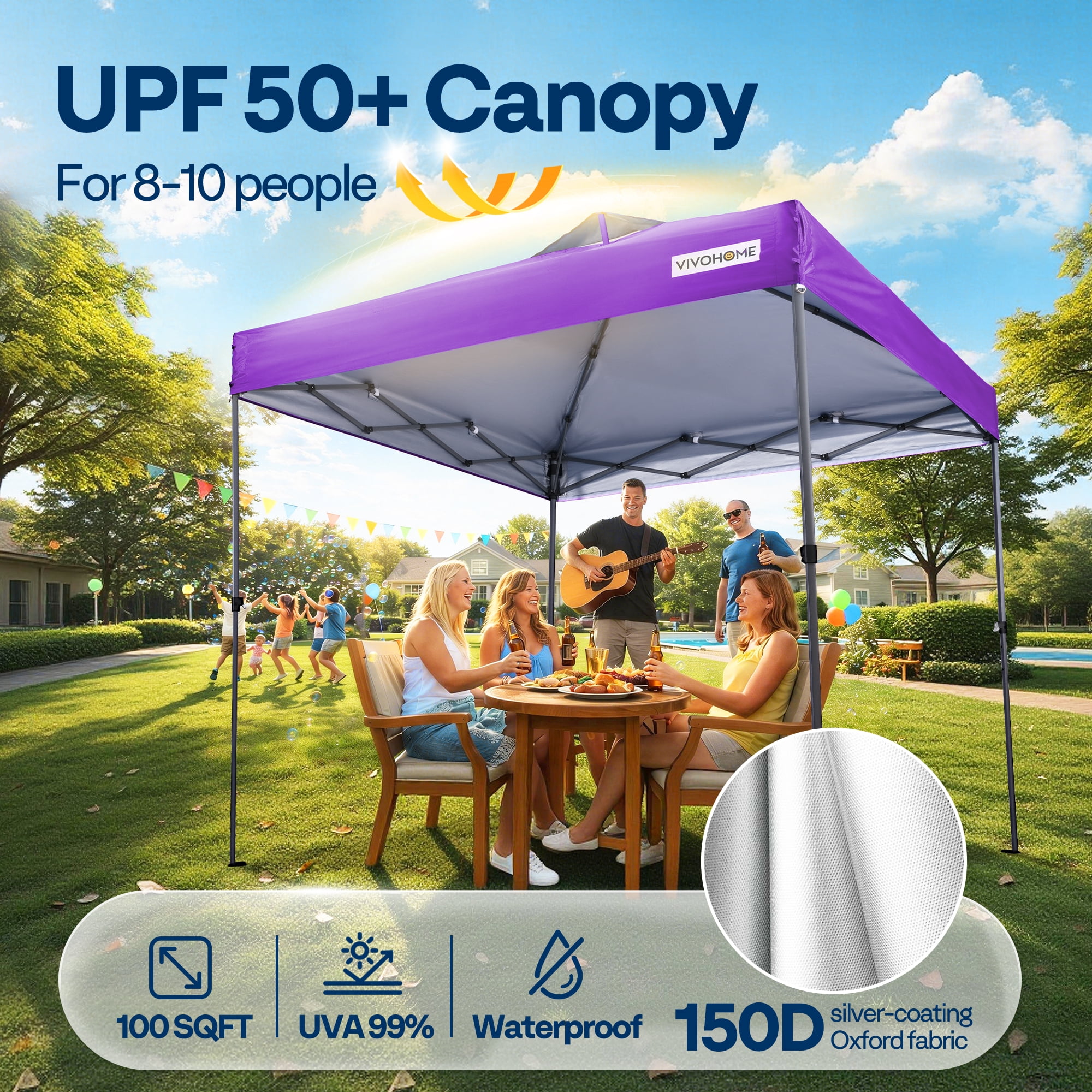 SPECSTAR 10' x10' Pop-up Canopy Tent One Push Setup Instant Tent with Center Lock, Wheel Carry Bag and 4 Sandbags for Events Parties, Purple