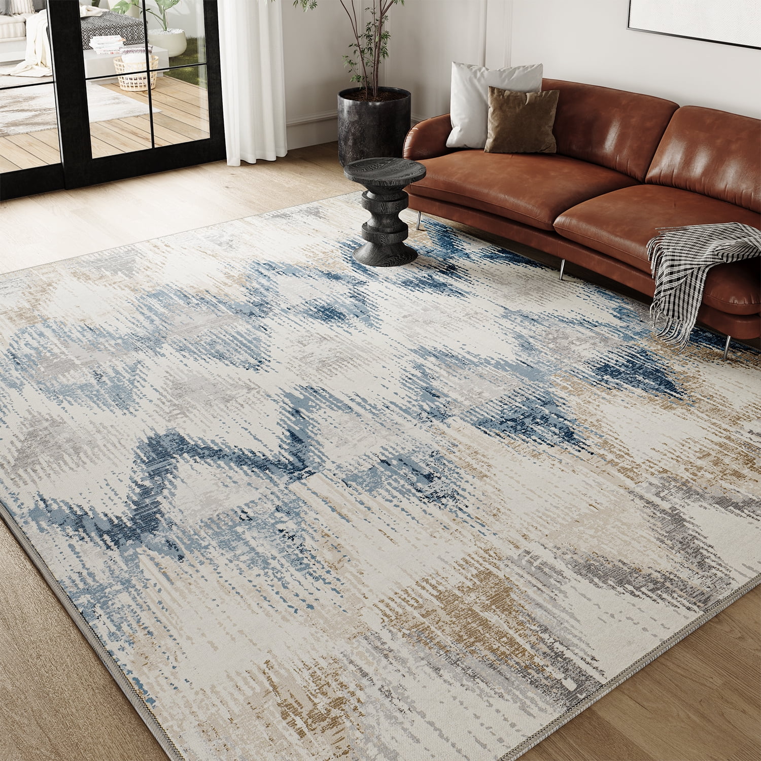 VUNATE Outdoor Rugs 5'x7' Modern Diagonal Patio Carpet Washable Area Rug for Living Room Indoor Outdoor Balcony Blue