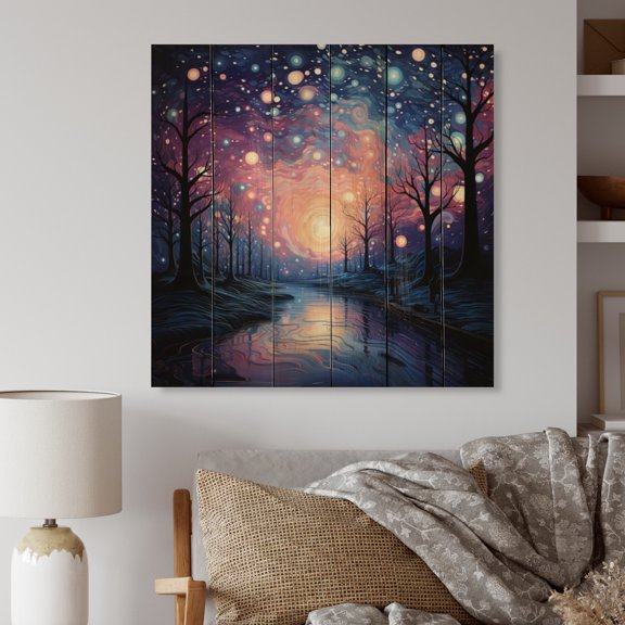 Designart "Colorful Sky Photo delicate Illusion II" Landscapes Print on Natural Pine Wood