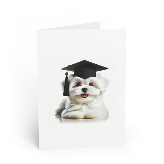 DistinctInk Greeting Card / Note Card - Maltese Puppy Graduation - PACK of 25