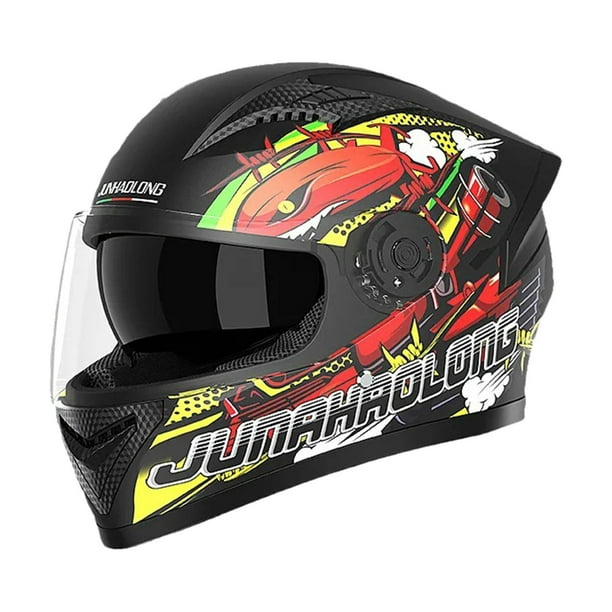 Casco integral para motocicleta, abatible, cómodo, ligero y resistente al desgaste. Negro con estampado