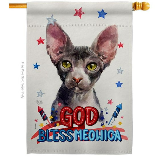 Breeze Decor H120189-BO Patriotic Sphynx Animals Cat 28 x 40 in. Double-Sided Decorative Vertical House Flag for Decoration Banner Garden Yard Gift