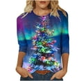 thumbnail image 2 of Luxalzxs 3/4 Length Sleeve Womens Tops Merry Christmas Crewneck Holiday Shirts Xmas Tree Tops Xmas Gifts, 2 of 5