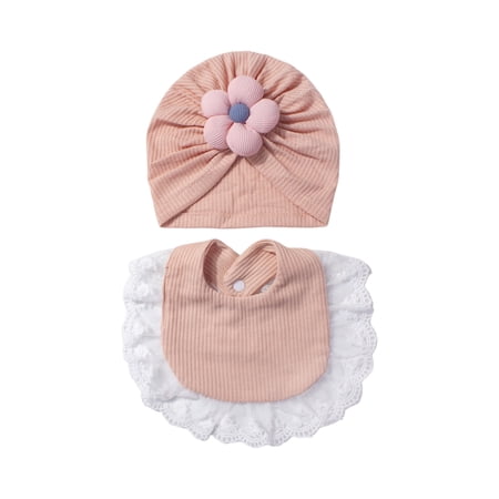 2-Piece Muslin Cotton Drool Bib and Flower Turban Hat Set  Soft Breathable Summer Accessory for Early Learners Watermelon Red