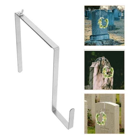 OUNONA 4pcs Metal Headstone Wreath Hanger Adjustable Hooks for Cemetery Garland and Holiday Ornaments Tombstone Decor