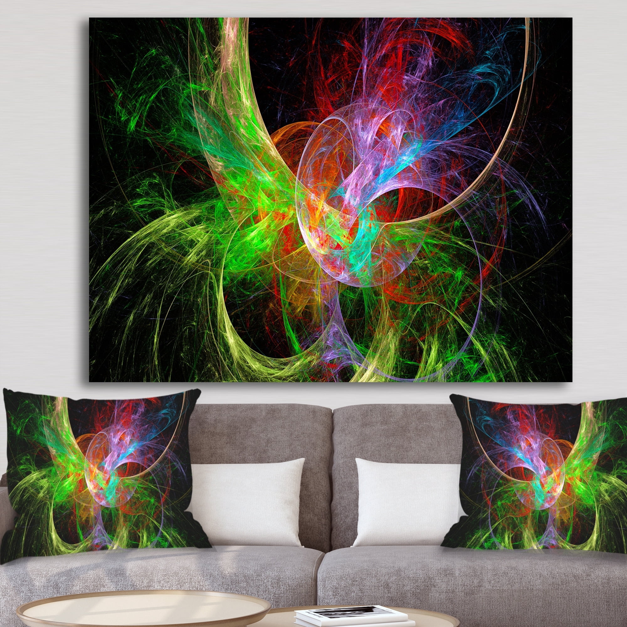 Designart 'Multi Color Fractal Abstract Design ' Oversized Abstract Canvas Art Print