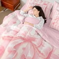 thumbnail image 4 of Manfei Cute Bow Girl Bedding Comforter Set 7pcs,Pink Geometric Stripes Queen Bedding Sets Super Cozy,Kawaii Ribbon Bow Knot Queen Sheet Sets,Luxury Bedroom Decor,Reversible, 4 of 8