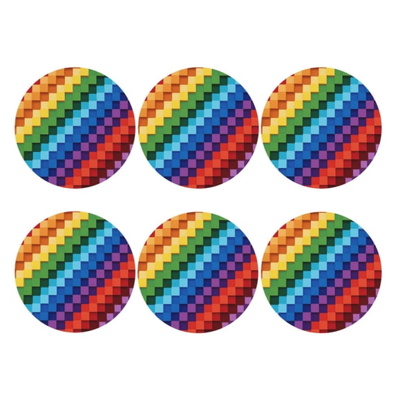 Gay Pride Set of 6 Faux Leather 4 Inch Coasters Drinks Tabletop Home Dinning Round Shape