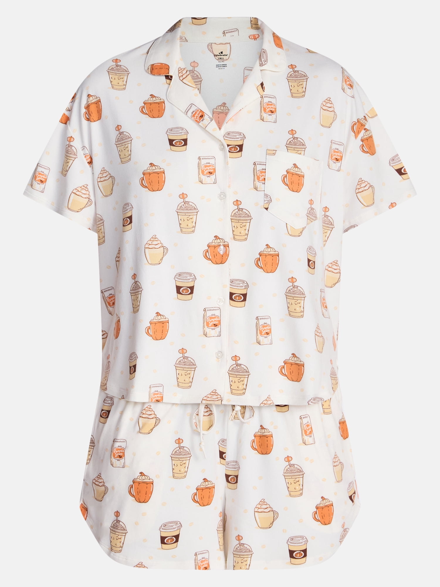 Halloween Women's Notched Top and Shorts Pajama Set from Way to Celebrate, 2-Piece, Sizes XS-3X