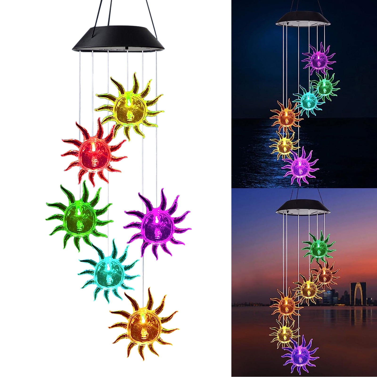 Solarera Solar Sunflower Wind Chimes Light, Solar Power Waterproof LED