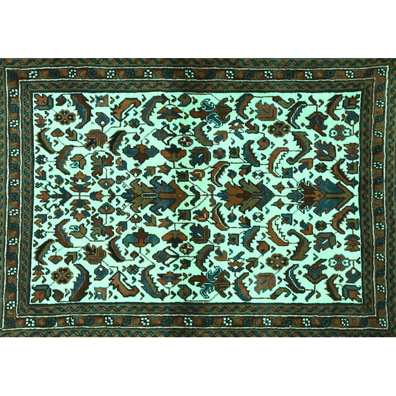 Ahgly Company Indoor Rectangle Persian Turquoise Blue Traditional Area Rugs, 5' x 8'