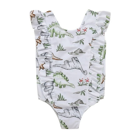 

YWDJ 6M-5T Toddler Kids Girls Ruffles Dinosaur Print One-Piece Bathing Beach Swimwear Green 80