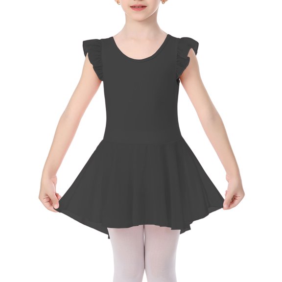 Yuyuekeji Girls Dance Ballet Leotards,Kids Ruffle Sleeve Tutu Skirted Dress 4-11 T