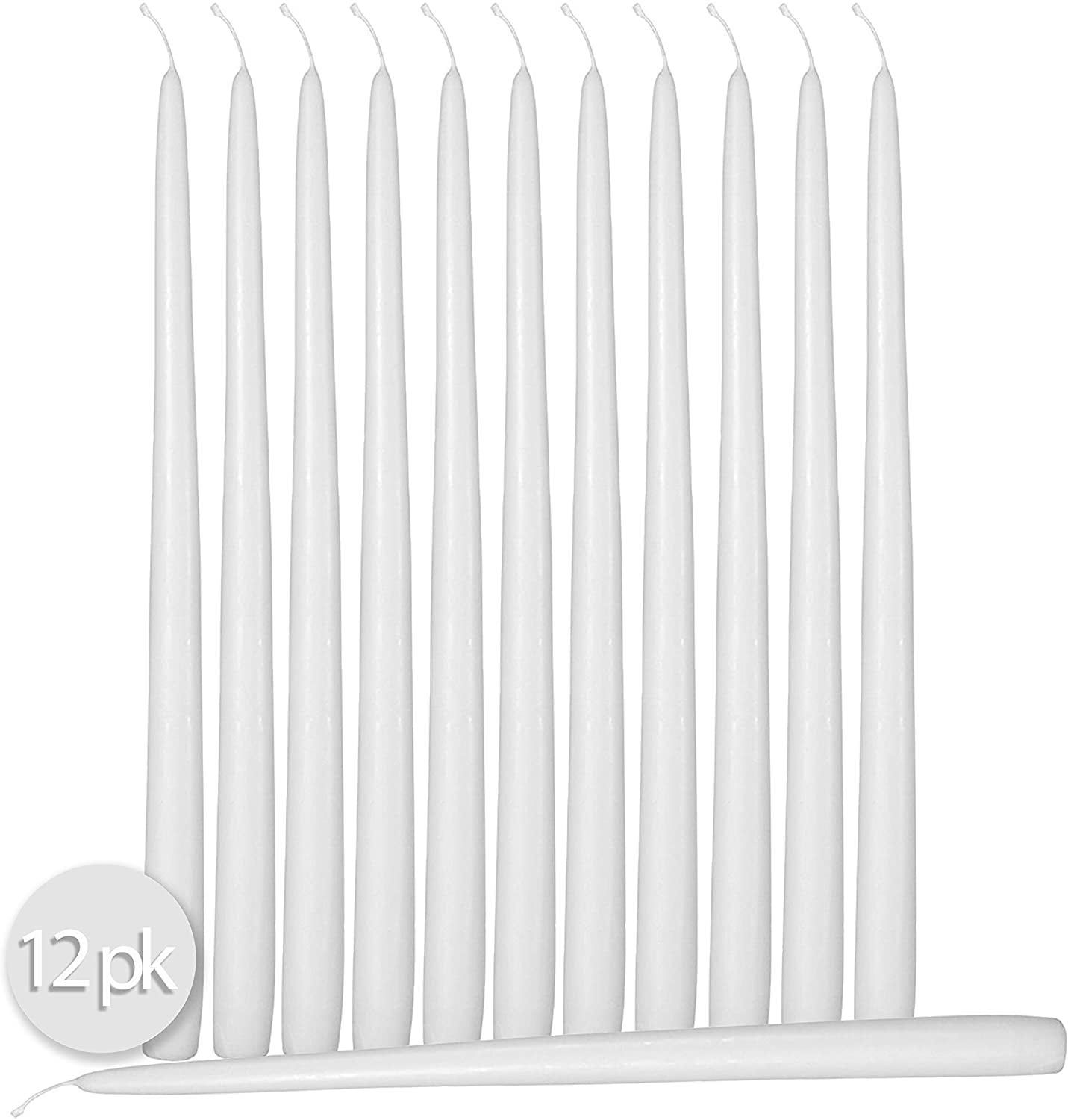 12 Pack Tall Taper Candles - 10 Inch White Dripless, Unscented Dinner Candle - Paraffin Wax with Cotton Wicks - 8 Hour Burn Time