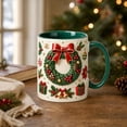 thumbnail image 2 of Novryn Christmas Coffee Mug, 2D Ceramic Cup With Raised Wreath Design for Coffee and Milk, 10 oz, Green, 2 of 7
