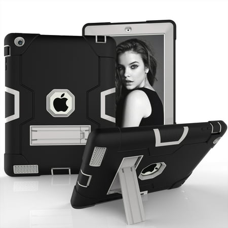 Defender Ipod Case - iPad 2 Case,iPad 3 Case,iPad 4 Case, Allytech Three Layer Shockproof Armor Defender Protective Case Cover with Kickstand for iPad 2nd Gen / iPad 3rd Gen / iPad 4th Generation (Black/Gray)