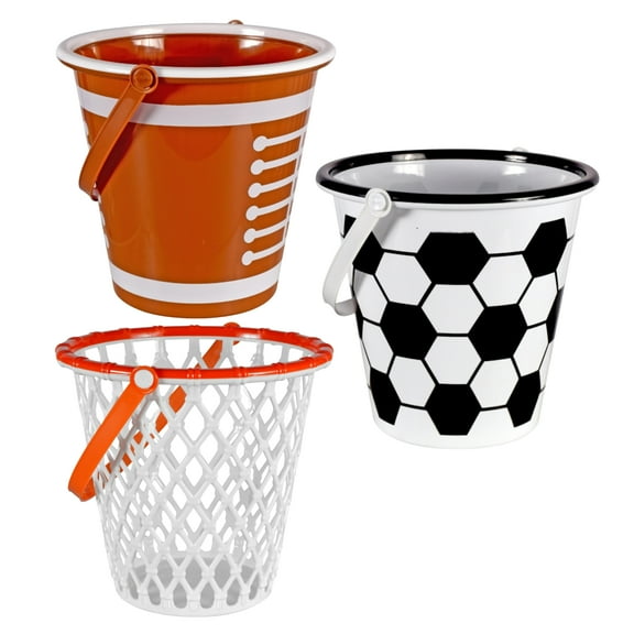 Sports Themed Easter Baskets with Handles for Home Kitchen Party Favor Treats Candies Egg Hunting Bucket Goodie Storage Container Empty Filler Birthday Gift Decoration Set Supplies - 3 Count
