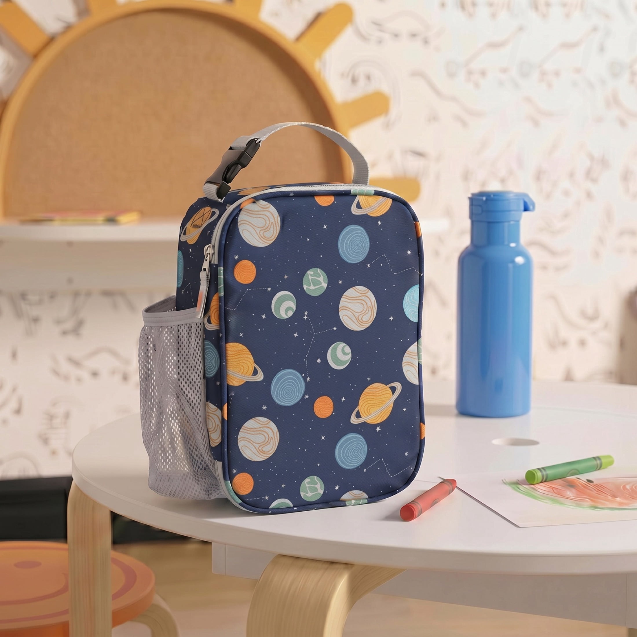 Mainstays Kids Outer Space Insulated Polyester Reusable Lunch Bag with Mesh Side Pocket, Navy