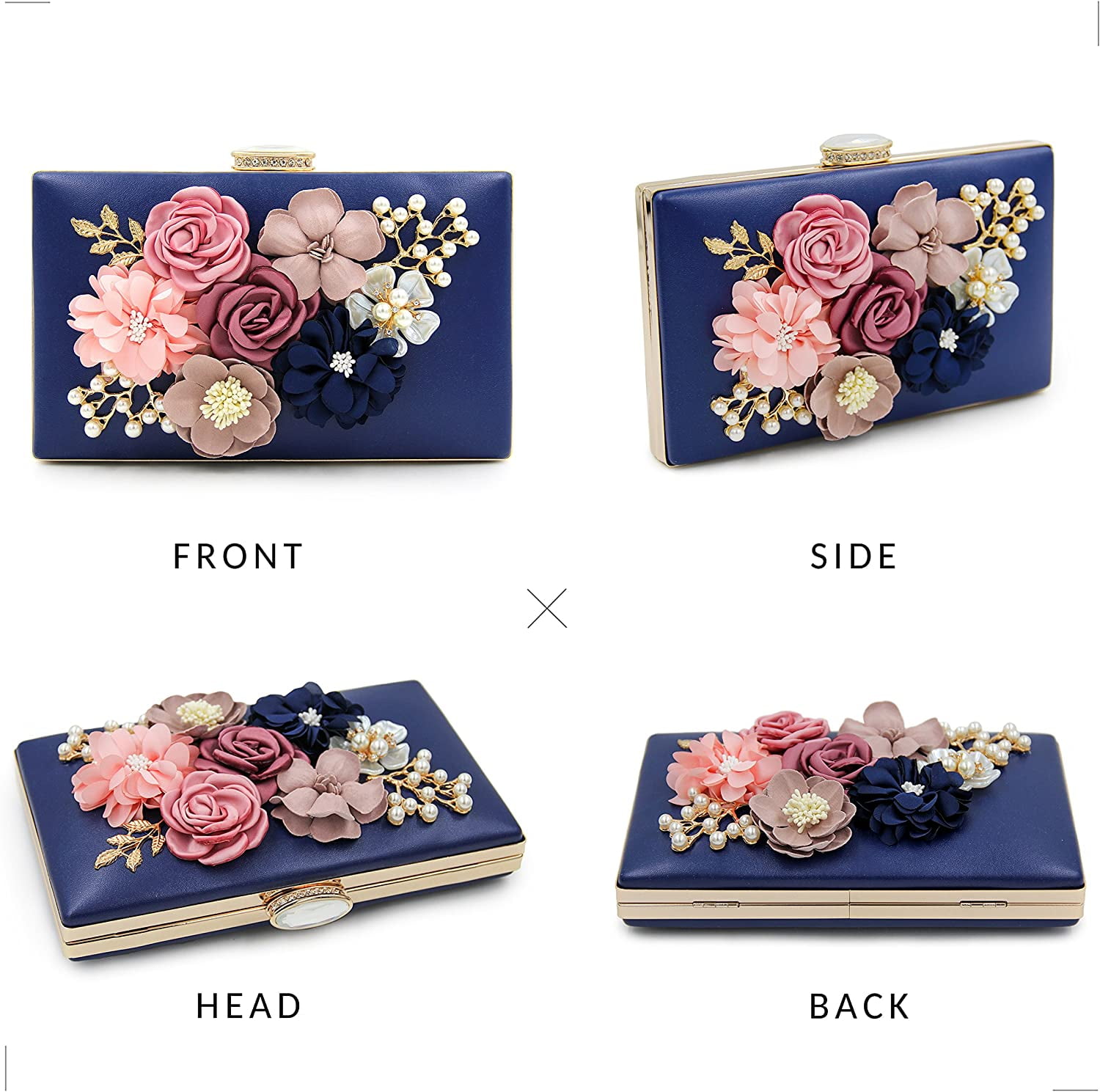 Milisente Clutch Purse For Ladies Women Floral Evening Clutch Bag With Shoulder Chain (Blue)
