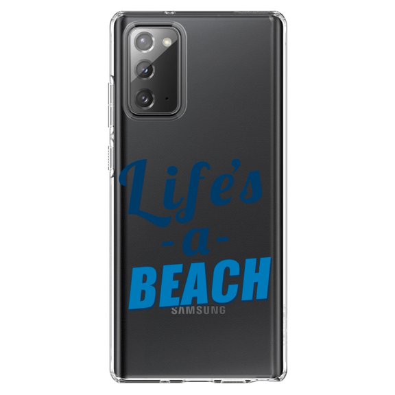 DistinctInk Clear Shockproof Hybrid Case for Samsung Galaxy Note 20 (6.7" Screen) - TPU Bumper Acrylic Back Tempered Glass Screen Protector - Life's a Beach