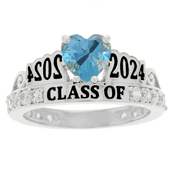 JackAni 10k White Gold Simulated Aquamarine March Birthstone Gorgeous 2025 Graduation Ring - Size 5.00
