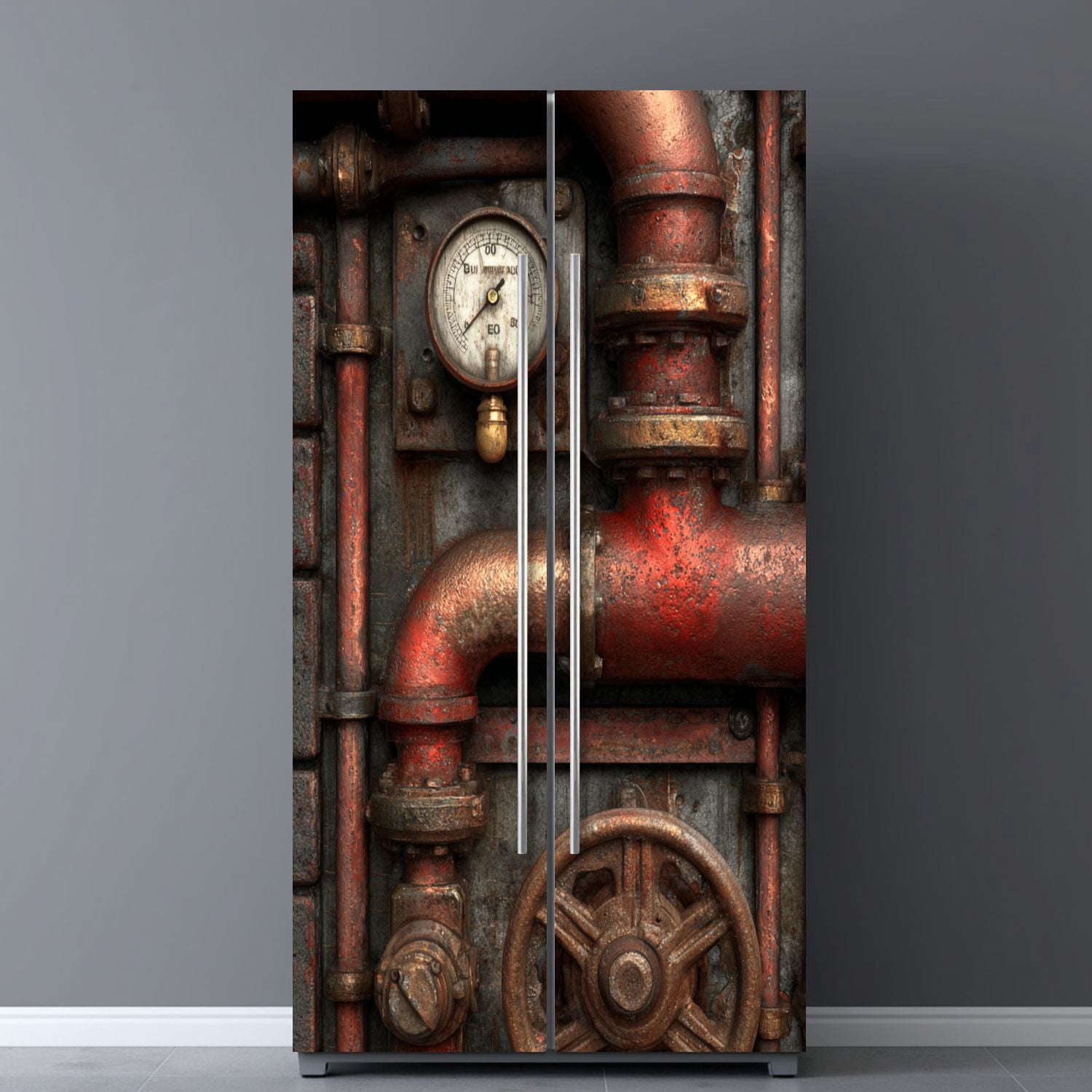 Self Adhesive Vinyl Refrigerator Wrap Set vintage steampunk Door Mural Removable Fridge Sticker Peel and Stick&nbsp;Full Door Cover Decal Kitchen Bar Decor