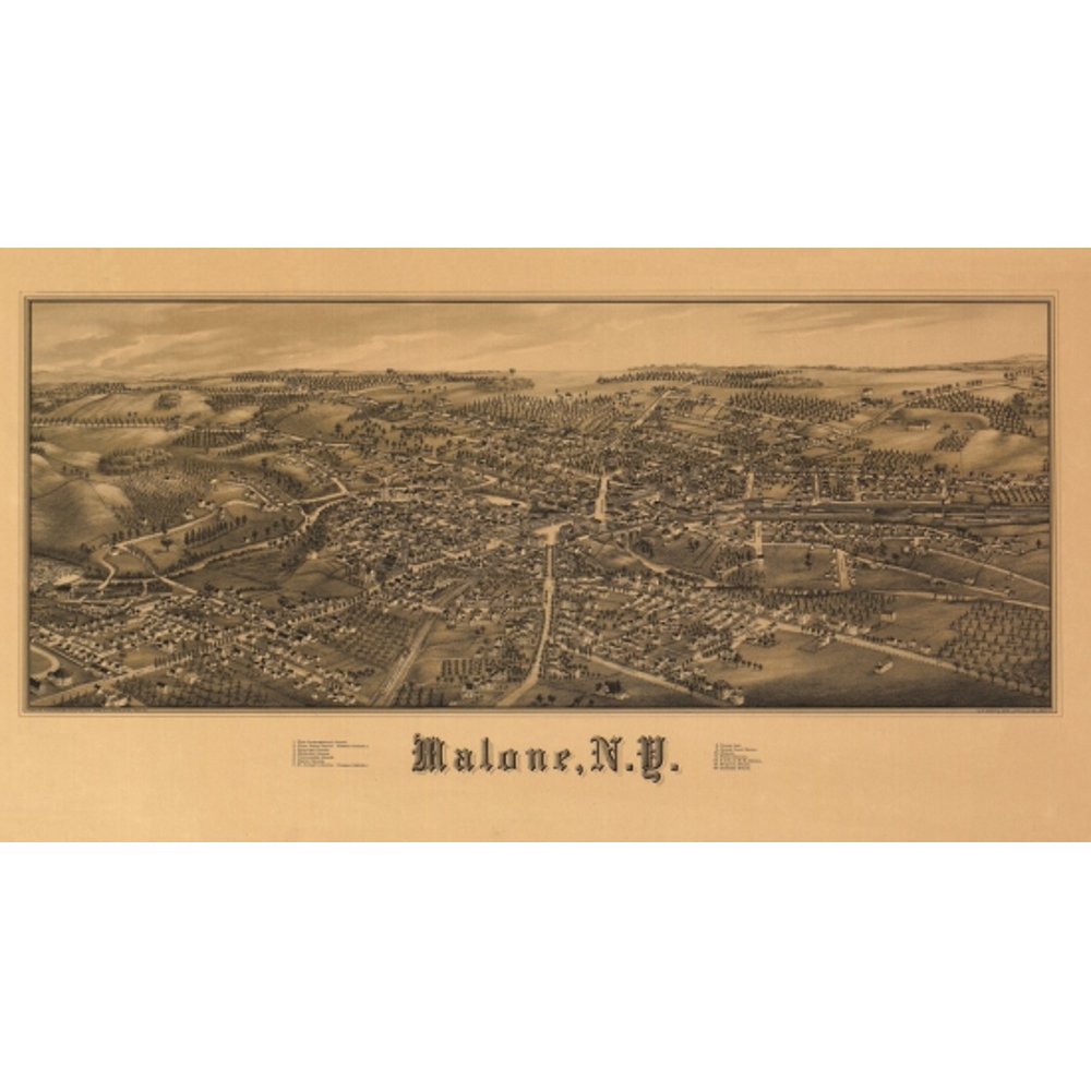 Vintage Map of Malone New York 1886 Franklin County Poster Print (24 x