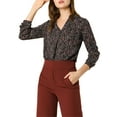 thumbnail image 5 of MODA NOVA Juniors Pleated V-Neck Long Sleeve Floral Faux Pocket Shirt, 5 of 6
