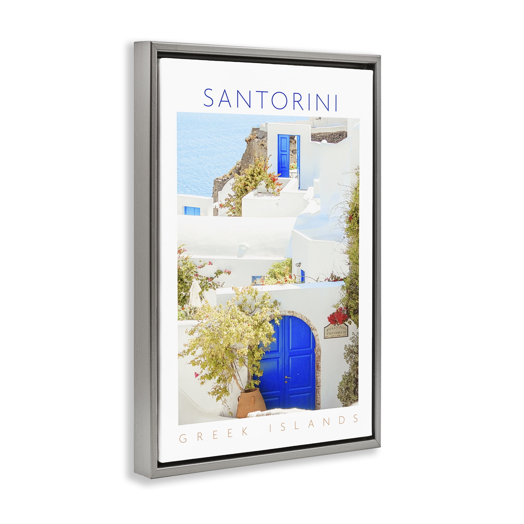 Stupell Industries Santorini Greek Islands Gray Framed Floater Canvas Wall Art, design by Erin Marie