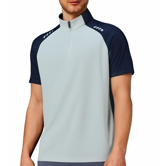 Men's Outdoor Long Sleeve T-Shirt - Half Zip Color Block Design for Cycling, Sports - Lightweight Quick-Dry Polyester Fabric