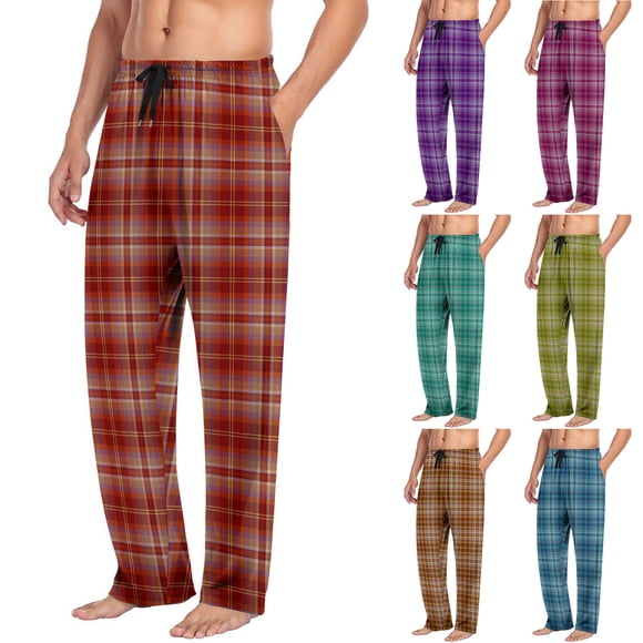 Xcmzpl Pyjama pour Hommes Détente Bas de Pyjama à Carreaux Cordon Taille Élastique Pantalon de Sommeil Ample Doux Confortable Coton Tenue de Détente avec Poche
