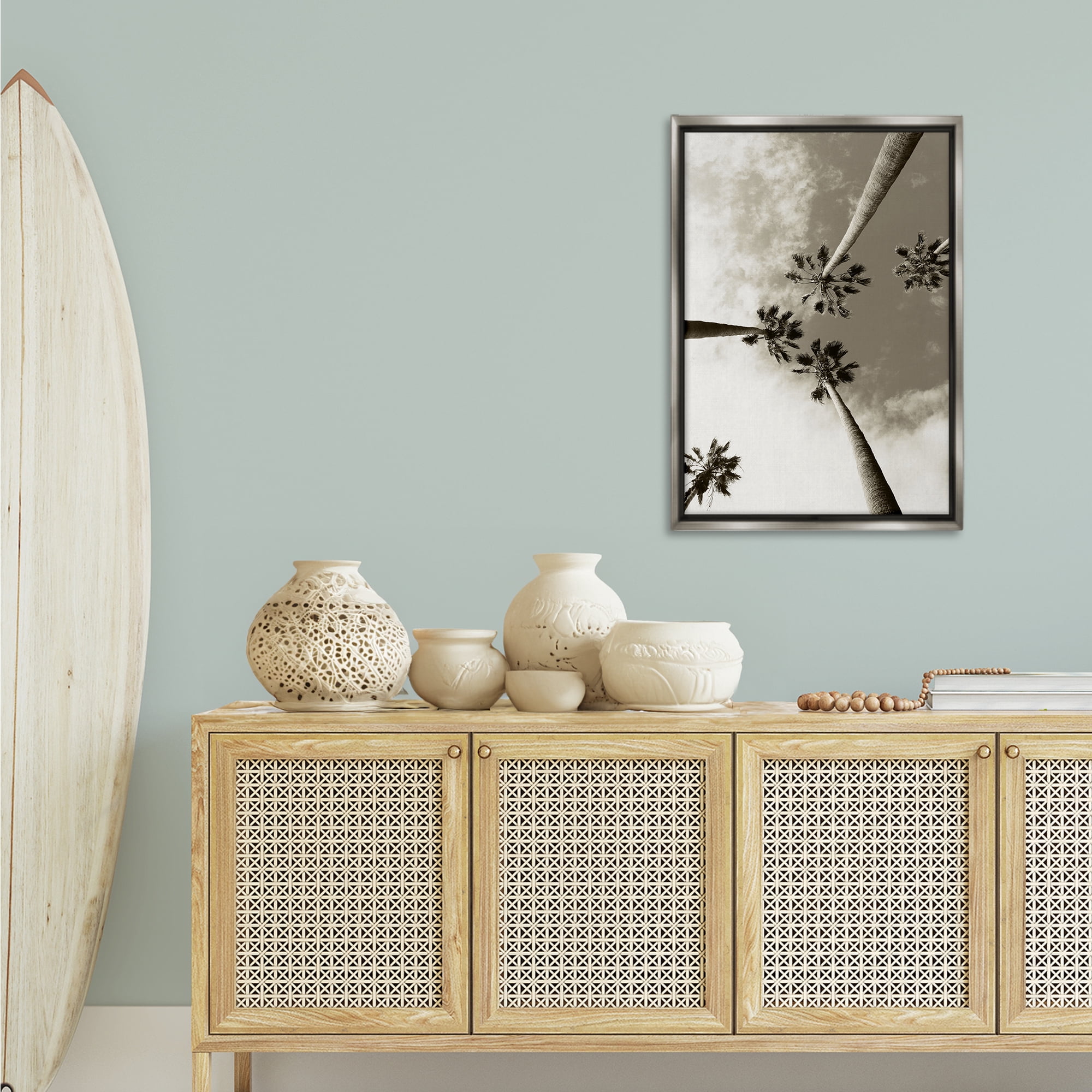 Stupell Industries Centric Palm Trees Botanical & Floral Photography Gray Floater Framed Canvas Art Print Wall Art, 21 x 31
