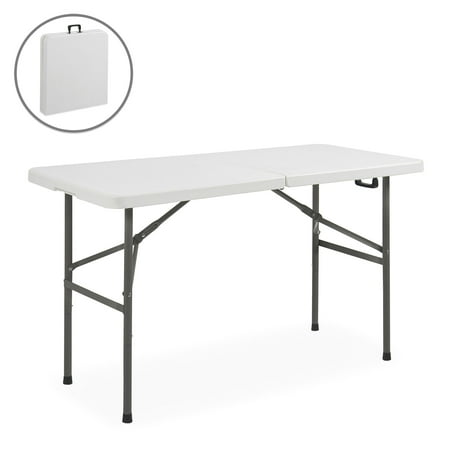Best Folding Picnic Table Best Choice Products 4ft Indoor Outdoor Portable Folding Plastic Dining Table for Backyard, Picnic, Party, Camp w/ Handle, Lock, Non-Slip Rubber Feet, Steel Legs ()