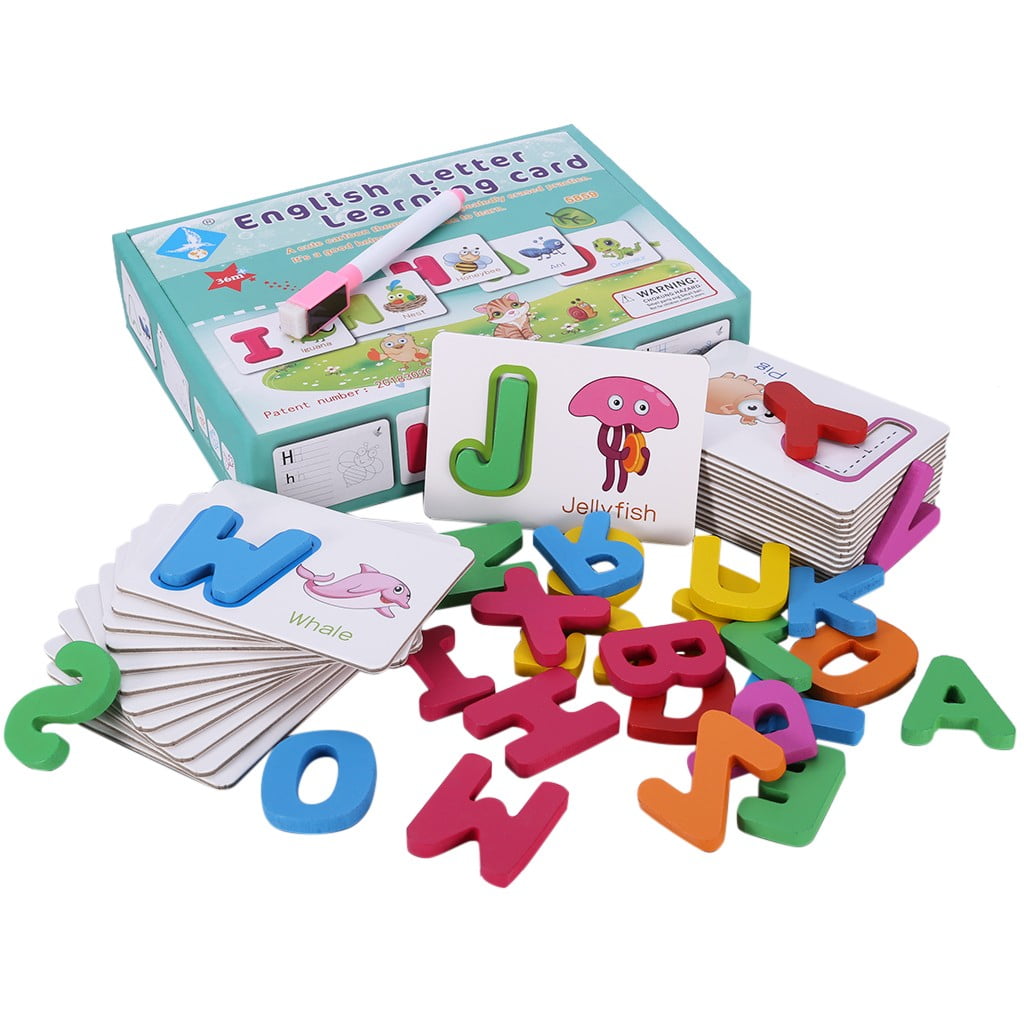 Animal Cards Puzzle Wooden Alphabet Learning Toy 3D Wooden Letters Toys