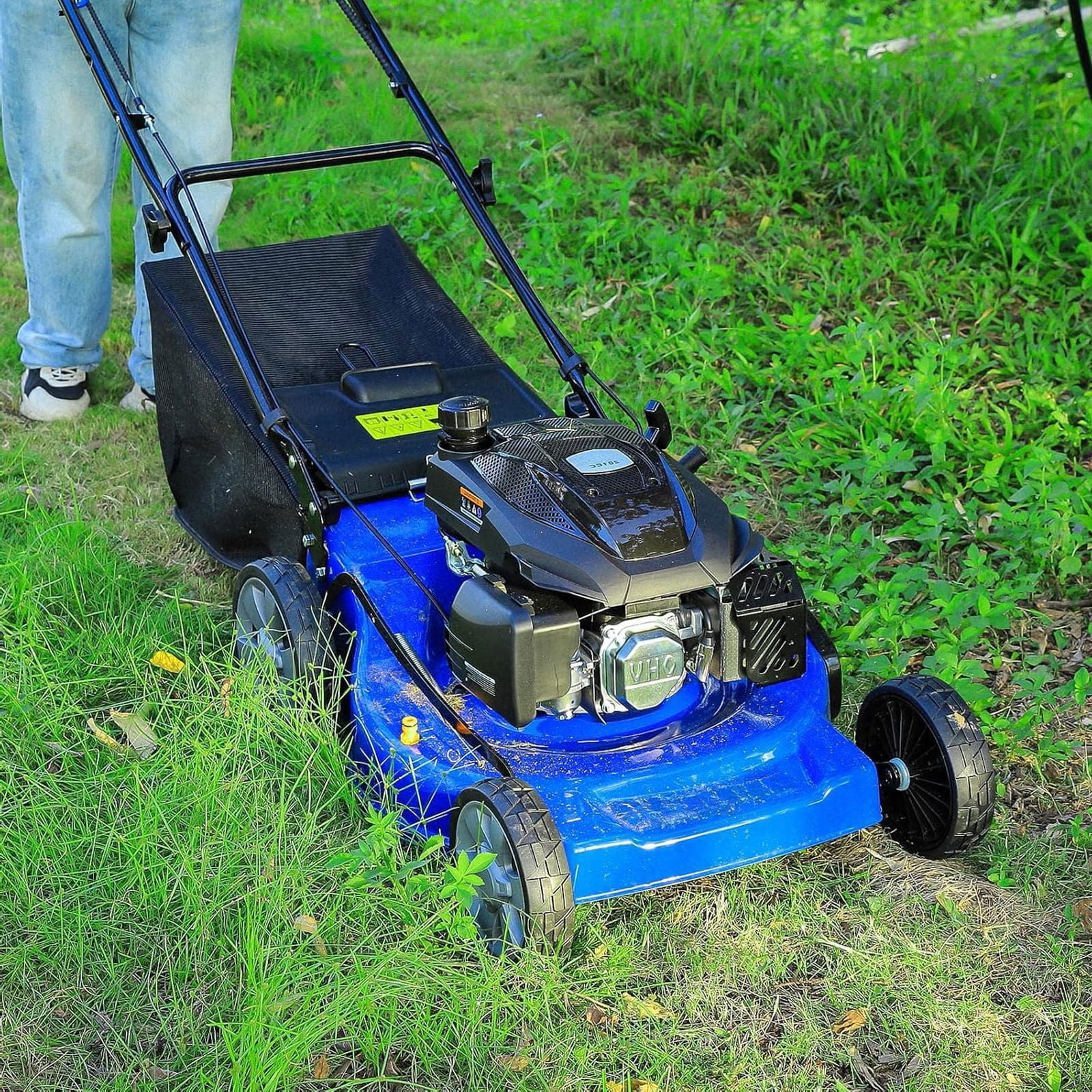 ANLIBATT 21 Inch Self-Propelled Lawn Mower 201cc 4 Cycle Engine, Gas Lawnmower with 3 in 1 Cutting 8 Position Height Adjustment for Gardening Soil