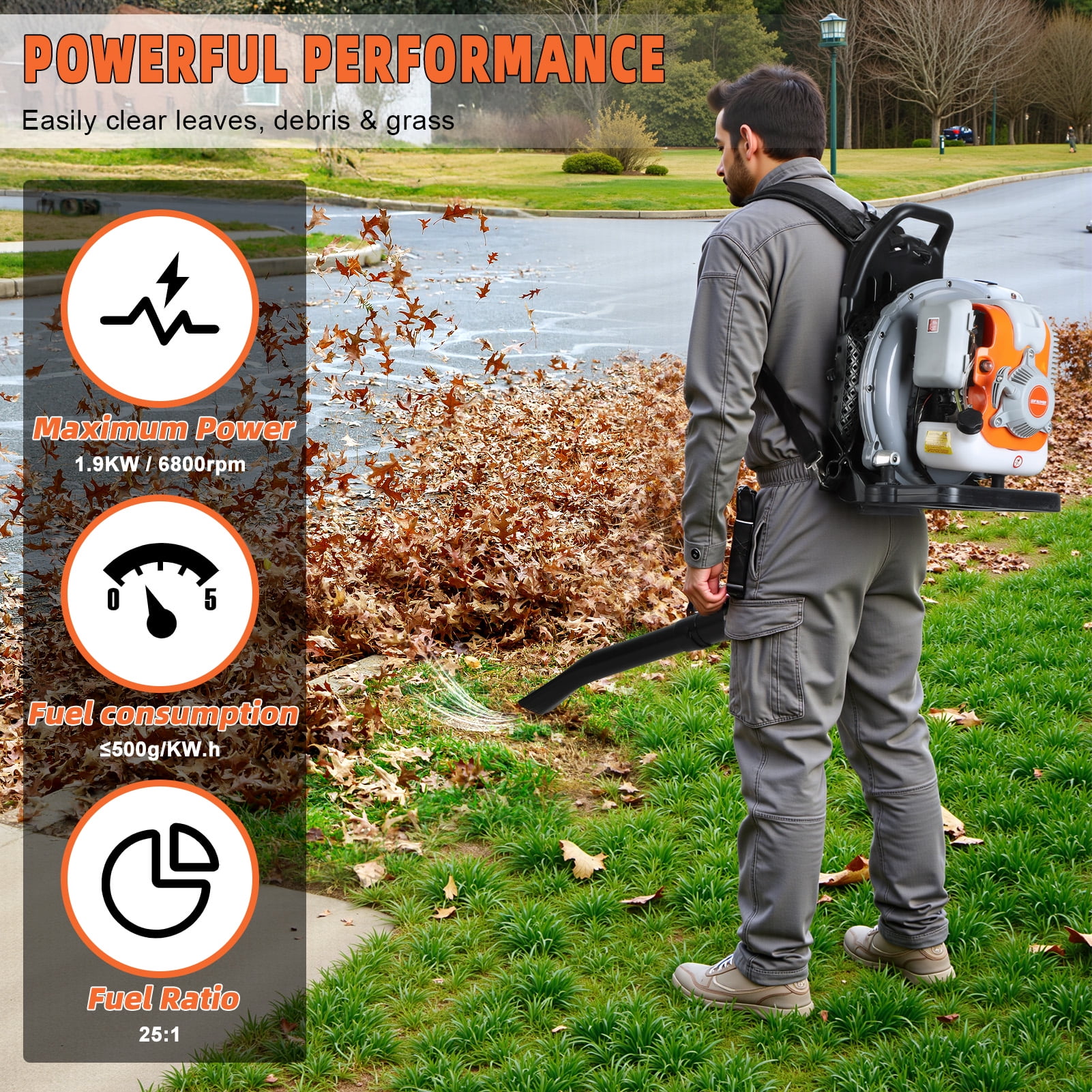 Trendix 76.5cc 4-Stroke Backpack Leaf Blower, Gas Powered Low Noise Blower for Yard, Large Fuel Tank & Quick Start, All-Season Lawn and Garden Cleanup