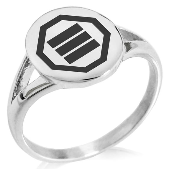 Stainless Steel Inaba Samurai Crest Minimalist Oval Top Polished Statement Signet Ring