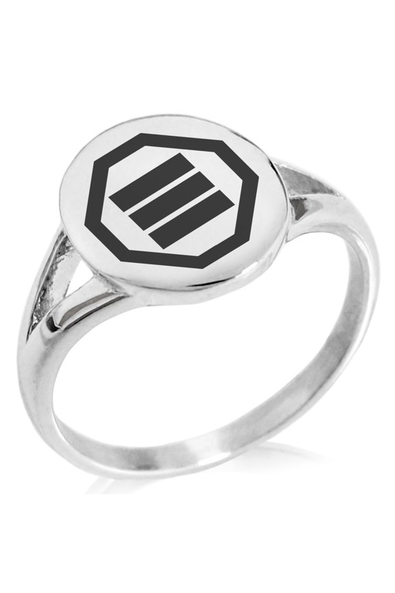 Stainless Steel Inaba Samurai Crest Minimalist Oval Top Polished Statement Signet Ring