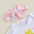 thumbnail image 5 of mgoYE Baby Girl Clothes 6-9 Months Infant Baby Girl Easter Outfits Short Sleeve Romper Bunny Onesie + Pompom Shorts Bloomers + Headband 3Pcs(White,6-12 Months), 5 of 7