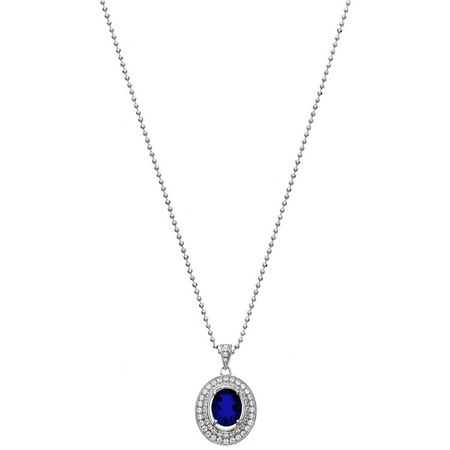 5th & Main Platinum-Plated Sterling Silver Oval-Cut Blue Obsidian Pave CZ Pendant Necklace