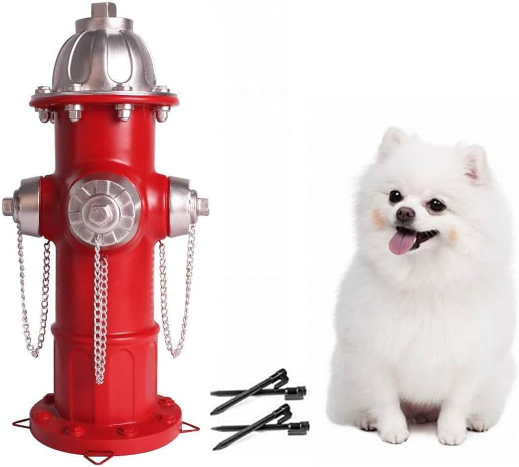 14.5 Inch Dog Fire Hydrant Pee Post with 4 Ground Stakes, Simulation Hydrant Statue Puppy Potty Training Tool, Outdoor Yard Garden Lawn Decor Ornament