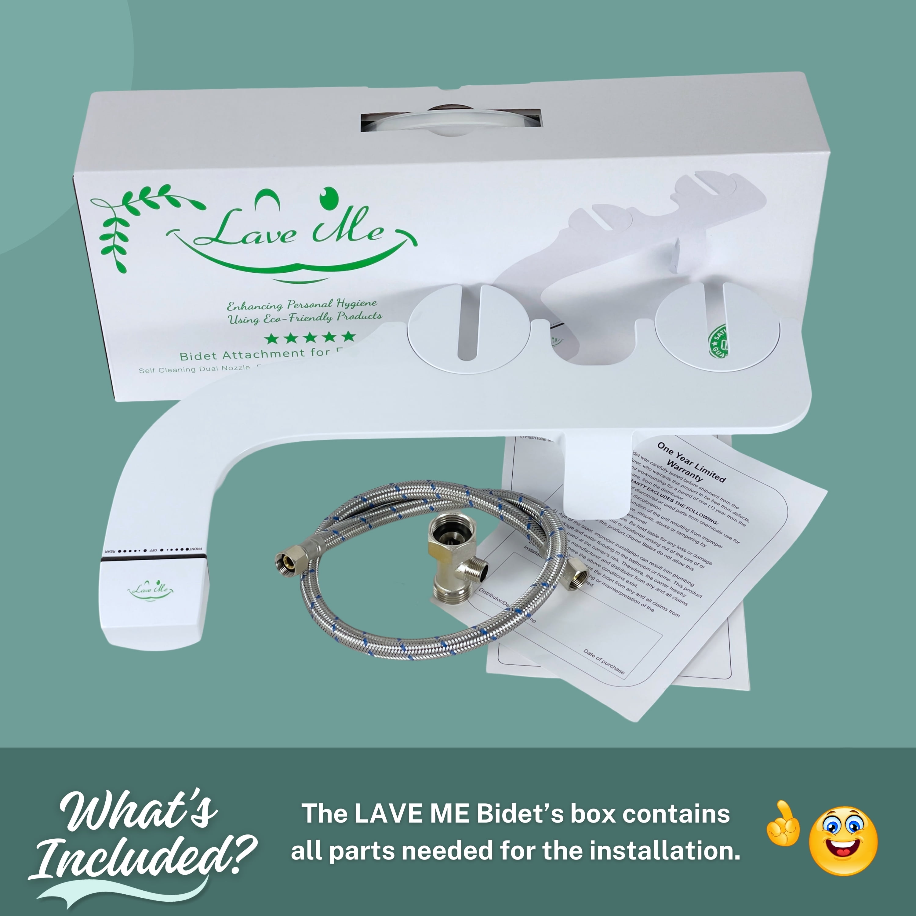 Bidet Attachment For Toilets, Dual Nozzle, Self Cleaning, Slim Design, Easy DIY Installation, Adjustable Water Pressure